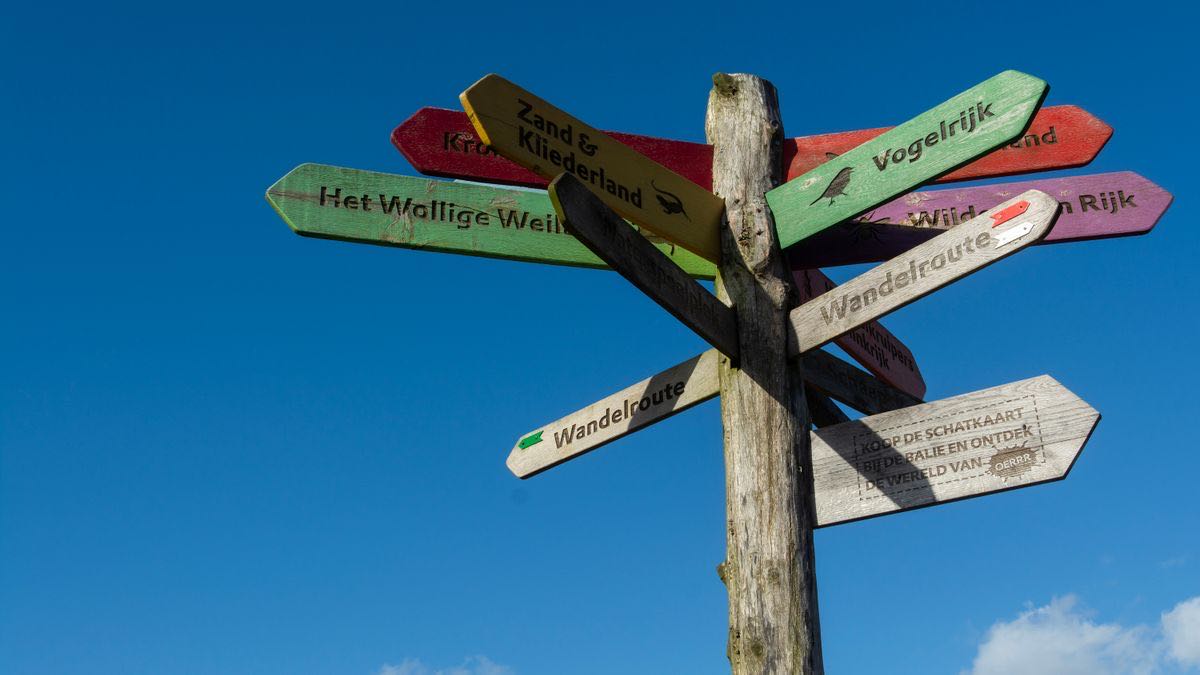 A weathered signpost with arms pointing in several directions against an open sky, a metaphor for choosing between X (Twitter) API providers