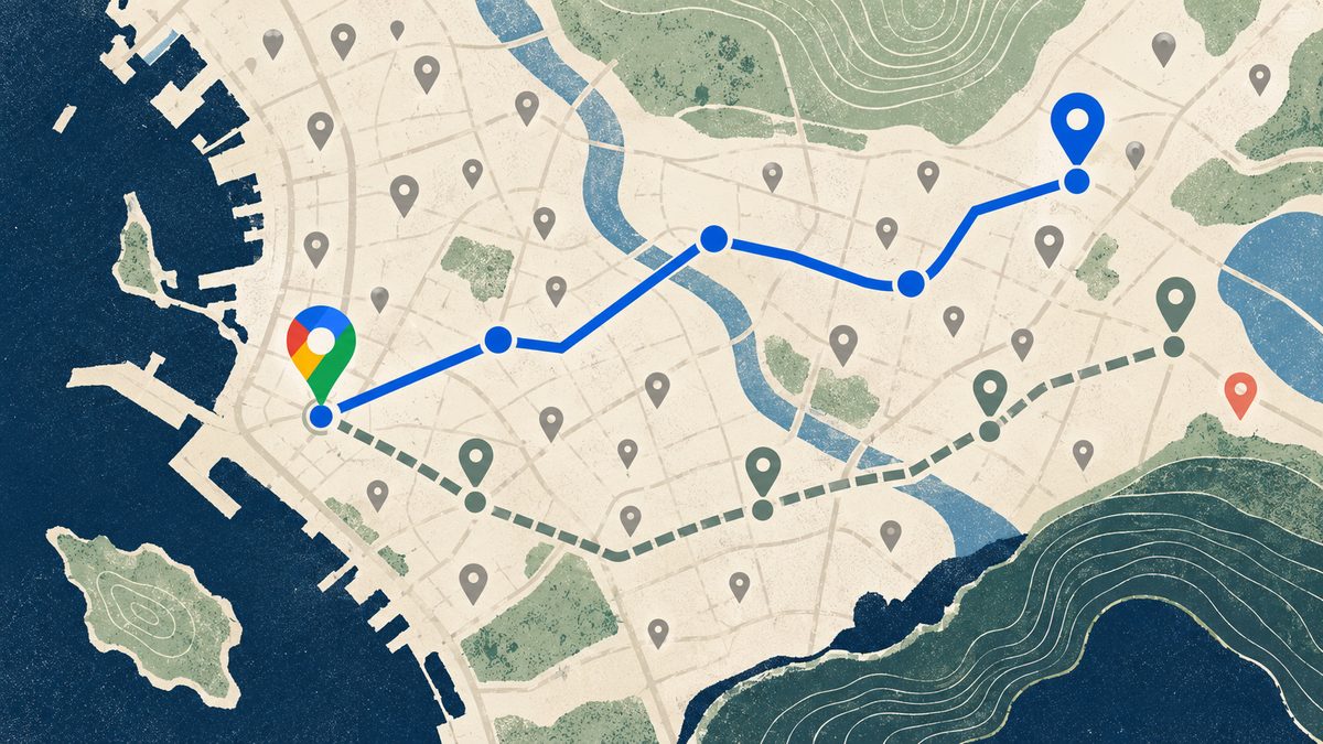 Google Maps sorting gate moves selected place pins toward a tray of enriched place details
