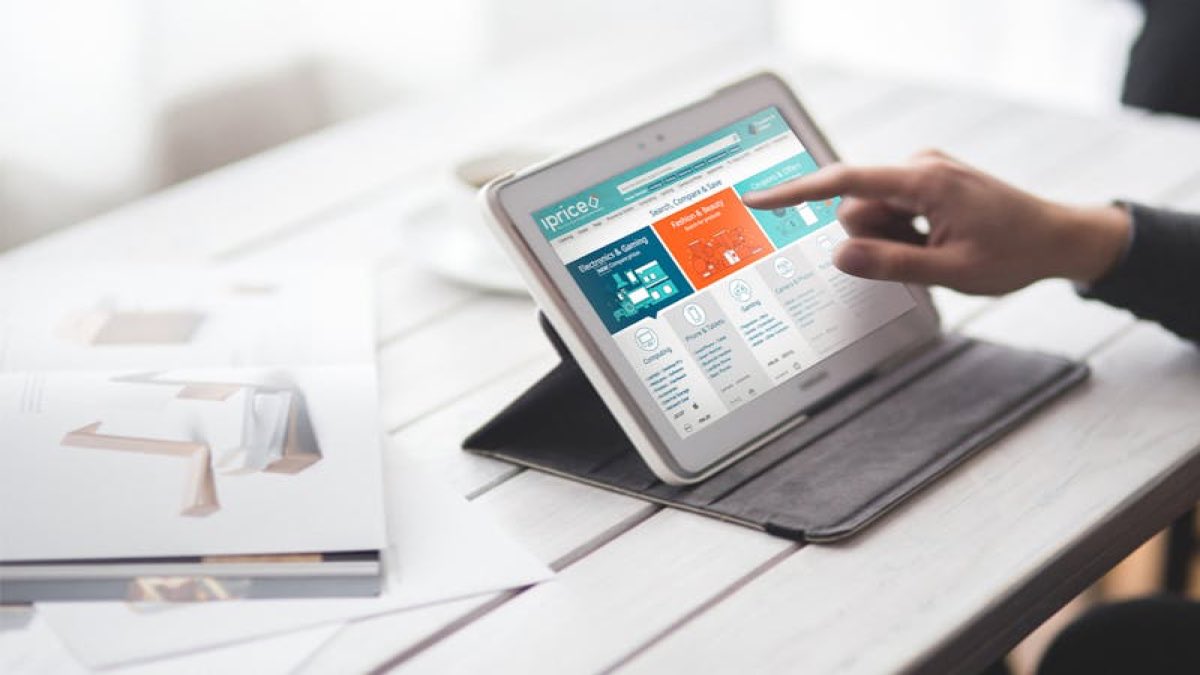 Product grid on a tablet used to review observed SERP fields