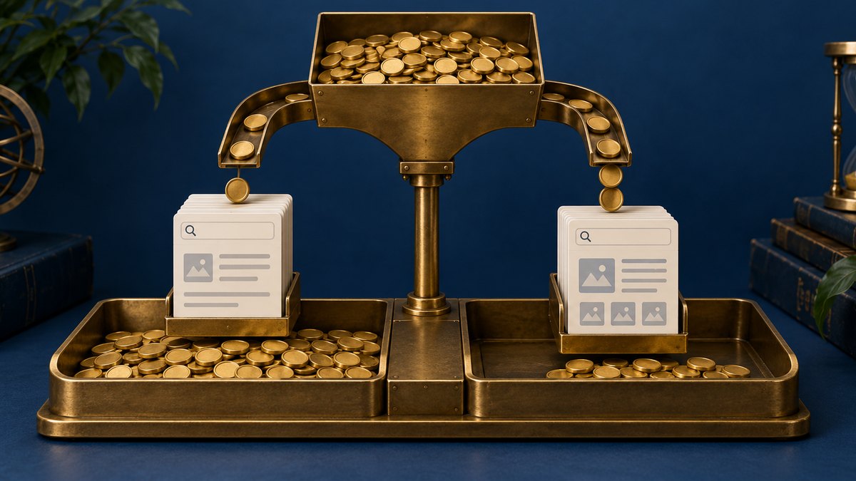 A shared credit balance feeds two differently sized result-card piles