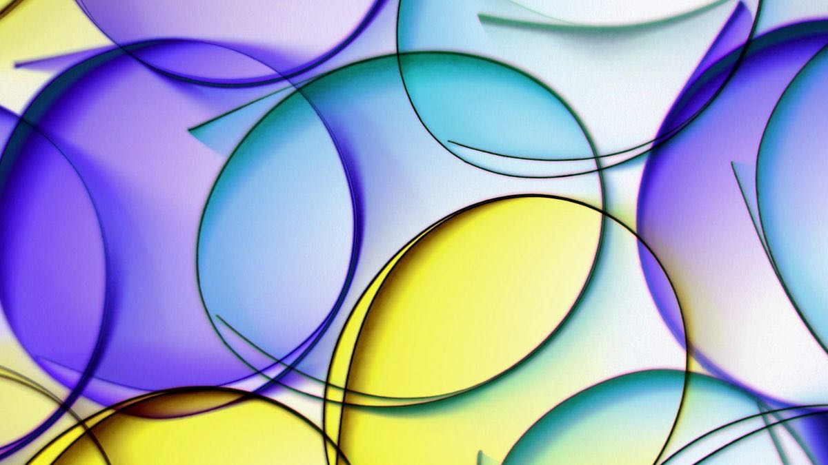 Overlapping translucent coloured circles, a visual metaphor for search engine results overlap between Google, Bing and Brave