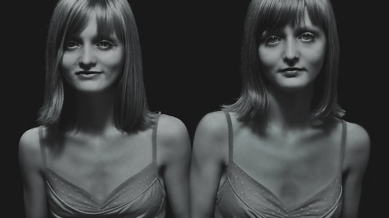 Black and white portrait of identical twins side by side, representing two duplicate pages competing for the same keyword