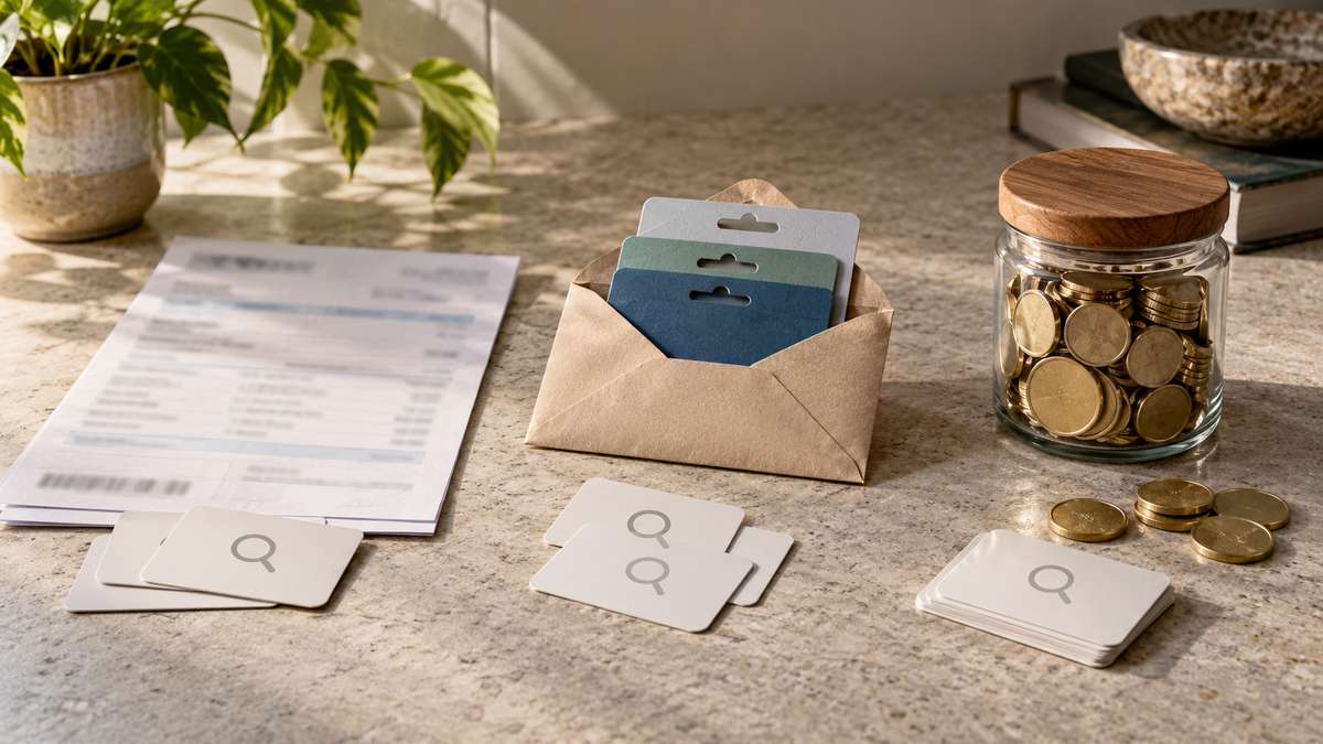 A blurred invoice, prepaid envelope and jar of tokens represent different payment models