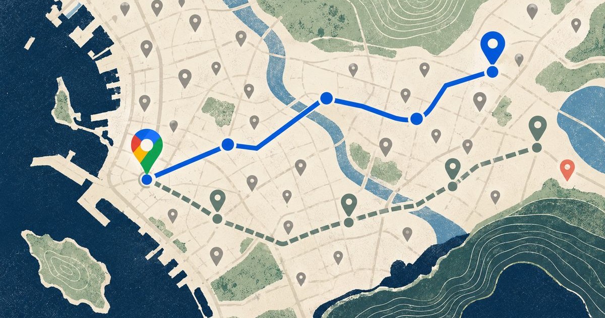 Google Maps sorting gate moves selected place pins toward a tray of enriched place details