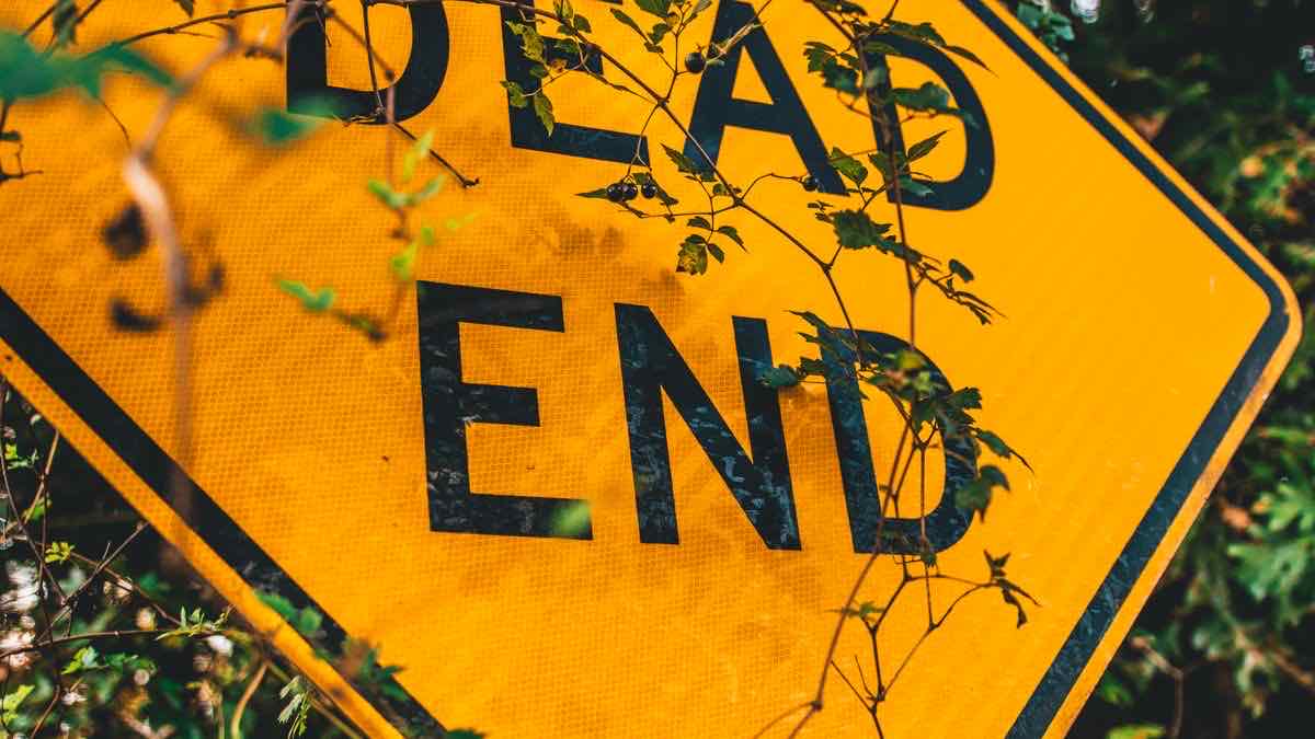 An overgrown yellow DEAD END road sign, a metaphor for the archived pytrends library