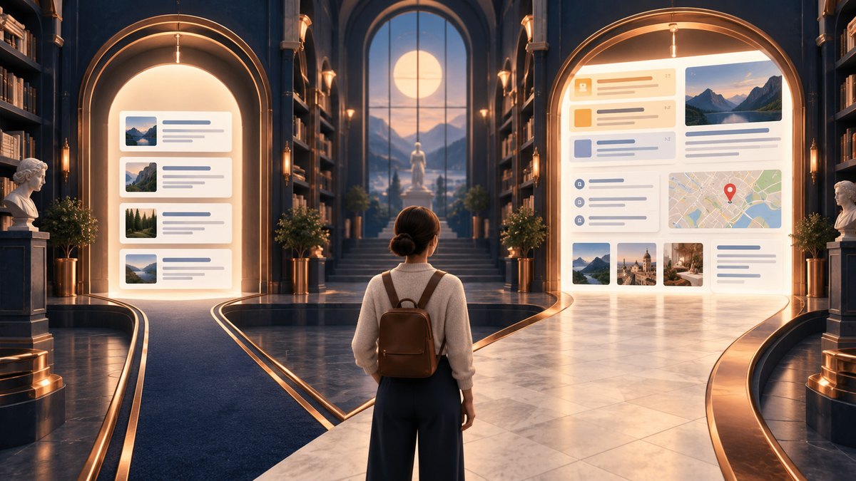 Two paths in a search library lead to organic links and a richer search page