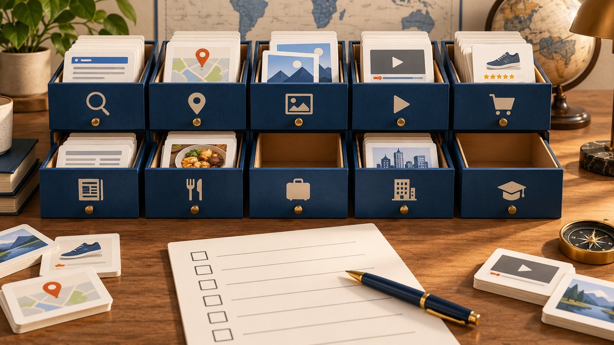 Drawers organize search outputs by engine and result type for an inventory