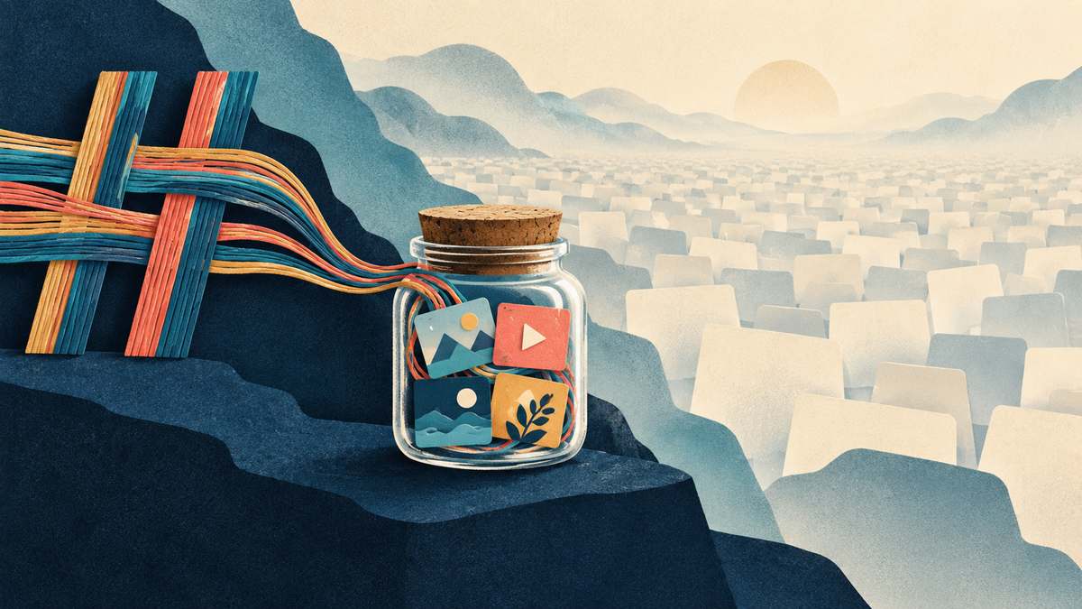 A small jar of observed hashtag videos sits before a much larger unmeasured field