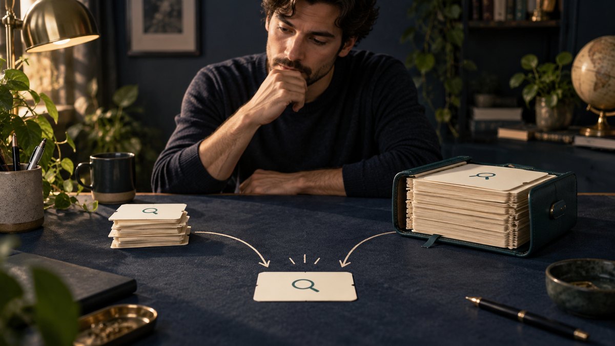 A person weighs loose search tickets against a bound annual search ledger